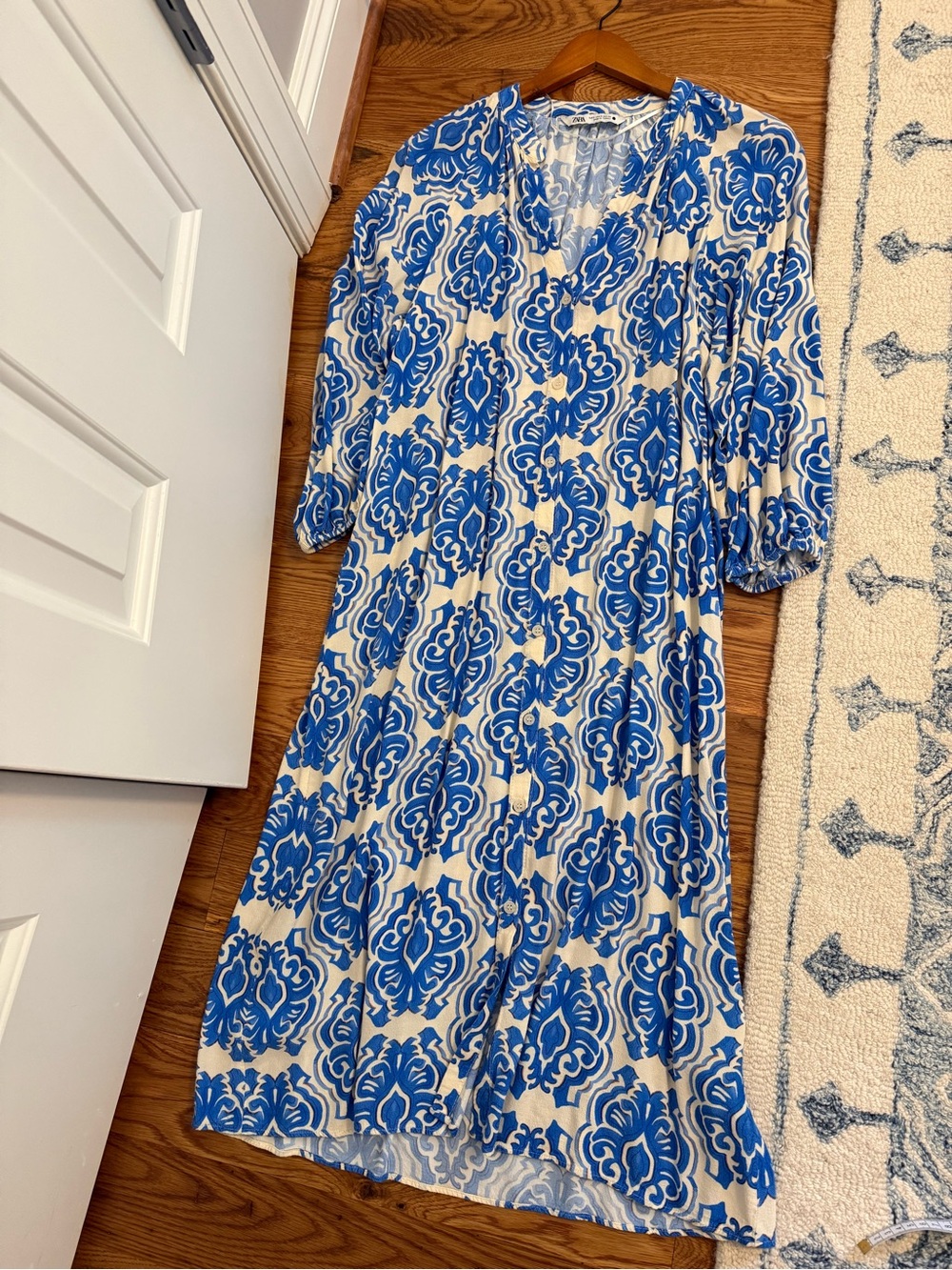 Zara Medallion Print Button Down Tunic Kaftan Midi Dress Size Small - Picture 7 of 9